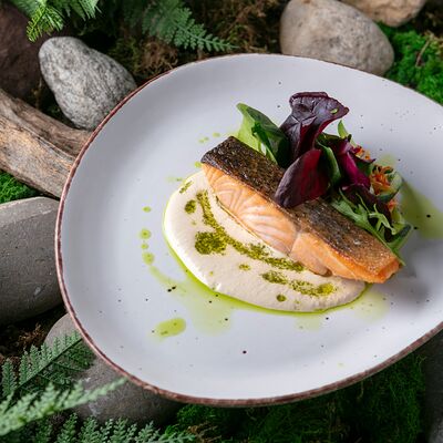 Стейк из лосося со спагетти из овощей в Павлин 2.0 по цене 1450 ₽