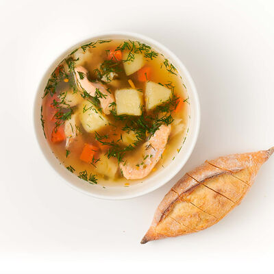 Куриный бульон с домашней лапшой и фрикадельками в Saperavi Cafe по цене 429 ₽