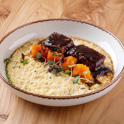 Антрекот из говядины с пшеничным ризотто с тыквой и сливками в ПуриПури по цене 960 ₽