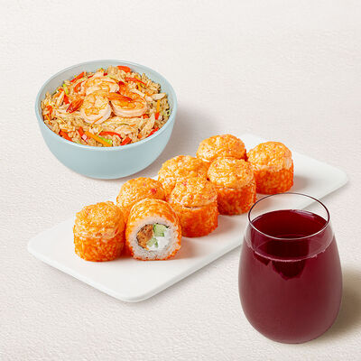 Бизнес-ланч Азиатский M с морсом из черной смородины 0,5л в Суши Wok по цене 548 ₽