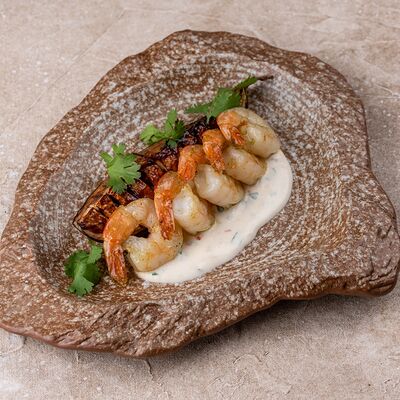 Тигровые креветки с баклажаном барбекю в Русская усадьба по цене 910 ₽