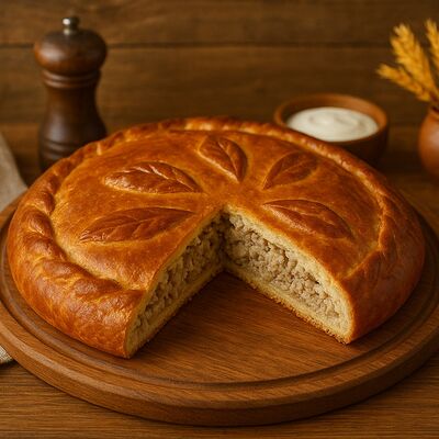 Пирог Мясной (свинина, говядина, лук) в Пирогиня по цене 870 ₽