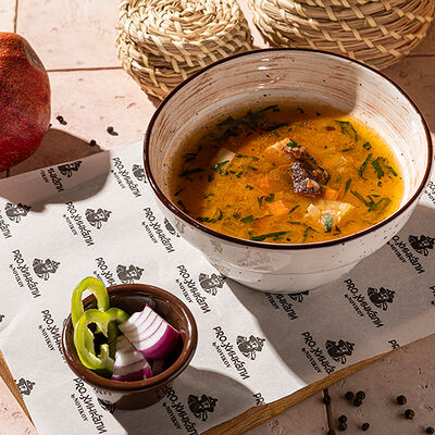 Суп с говяжьими щёчками и белой фасолью в PRO.Хинкали by Novikov по цене 760 ₽