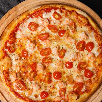 Пицца с креветками и помидорами черри в Eat eat pizza по цене 890 ₽