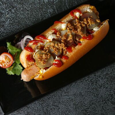 Датский хот-дог с колбаской свинина-говядина в Hot dogs и точка по цене 349 ₽