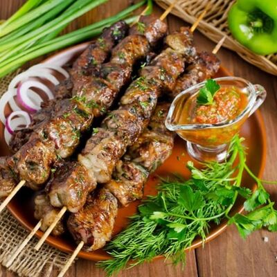 Шашлык из говяжьей печени с салом в Шашлык хаус по цене 650 ₽