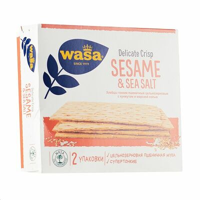 Хлебцы пшеничные тонкие Wasa Delicate Crisp Sesame & Sea Salt цельнозерновые с кунжутом Швеция в Азбука Вкуса Экспресс Меню по цене 253 ₽