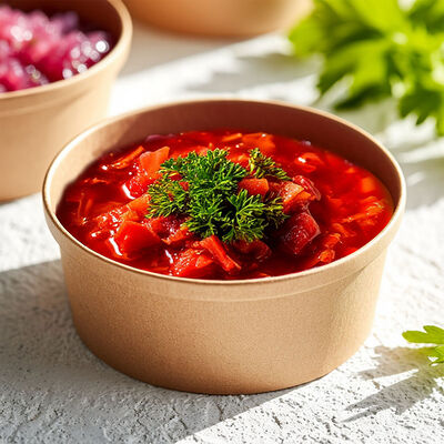 Борщ на говяжьем бульоне с запеченным куриным окороком в Банхоф по цене 559 ₽