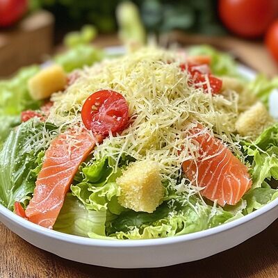 Салат Цезарь с семгой в У Вольфовича по цене 460 ₽