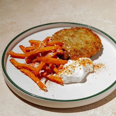 Шримп кейк, батат фри и мацони в Хачапури Выпечка и Вино по цене 710 ₽