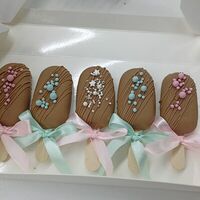 Ассорти чизкейков Эскимо в молочном шоколаде с розово-голубым декором в Katicake