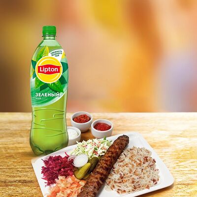 Люля-кебаб из курицы с гарниром, салатом и соусами, Чай Липтон (1 л) в Ливан хаус по цене 1050 ₽