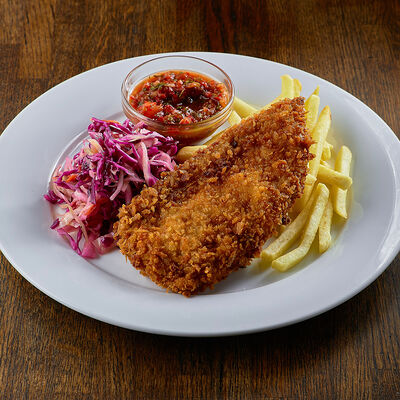 Куриный шницель с картофелем по-деревенски в Craft Lab Cafe по цене 520 ₽