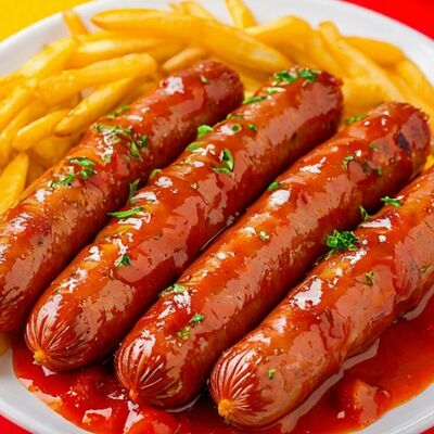 Сосиски на тарелке в Кафе симбад по цене 270 ₽