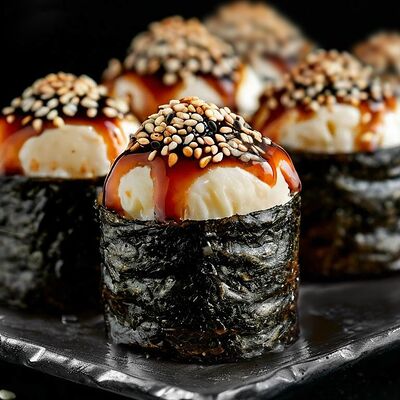 Запеченный с лососем и снежным крабом в Суши мастер по цене 673 ₽