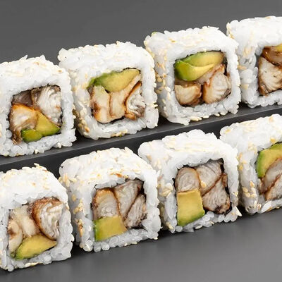 Ролл Калифорния с угрем и кунжутом в Tao Sushi Lab по цене 750 ₽