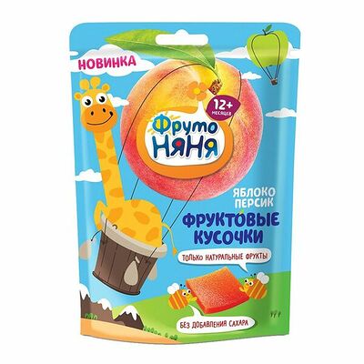 Фруктовые кусочки ФрутоНяня из яблок и персика с 12 месяцев в Азбука Вкуса Экспресс Меню по цене 139 ₽