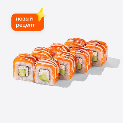 Ролл с лососем и крабом в Много лосося по цене 860 ₽