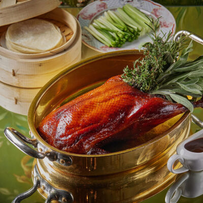 Жареная Пекинская Утка с домашними блинчиками и черной икрой в Turandot по цене 15800 ₽