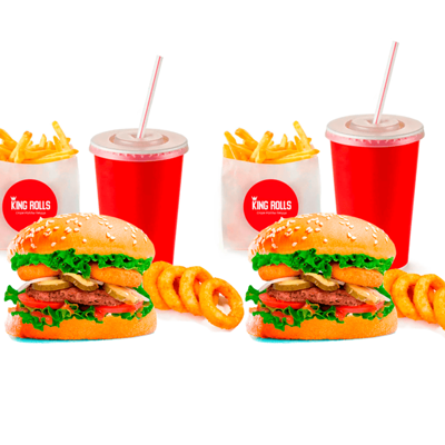 Большое комбо с двумя Фирменными Кинг Бургерами в Кинг роллс по цене 2055 ₽