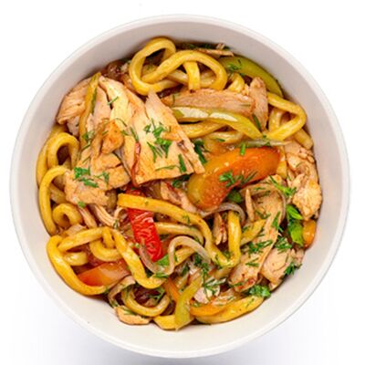 Wok лапша с курицей, грибами и сливками №1 в Пиццерия «Зелень» по цене 399 ₽