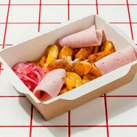 Картофельные дольки с ветчиной и грибами в Кофемашина