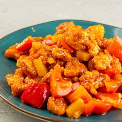 №22.1 Куриное филе в кляре с ананасами и овощами в кисло-сладком соусе в Китайка 77 как на Дальнем Востоке по цене 990 ₽