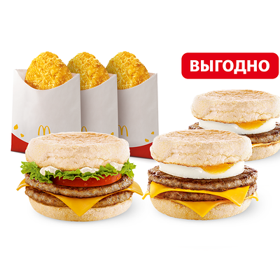 МакМаффин Сет (с МакМаффином с яйцом и свиной котлетой) в Макдоналдс по цене 607 ₽