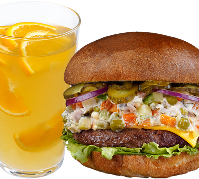 Оливье бургер и пунш Рождественский ананасовый в Магбургер №020 по цене 485 ₽