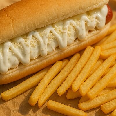 Хот-дог гриль чесночный с картошкой фрив YO! PIZZA по цене 450 ₽