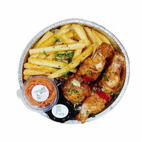 Шашлычок куриный и картофель фри с корейской морковью и соусом в Трошев Вкус