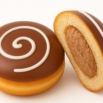 Насыщенный шоколадный пончик с кремом в Пончикоф по цене 169 ₽