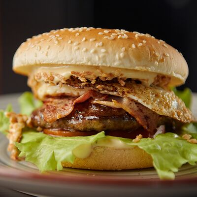 Бургер с мраморной говядиной, беконом и яйцом в Menthol по цене 575 ₽