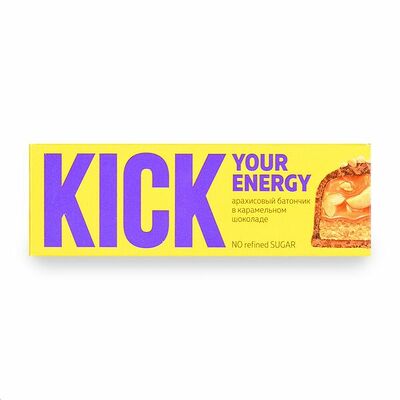 Батончик Kick арахисовый в карамельном шоколаде в Азбука Вкуса Экспресс Меню по цене 165 ₽