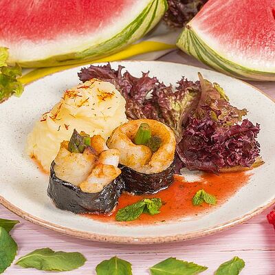 Треска со спаржей и арбузным соусом в Луиджи & Тосё по цене 499