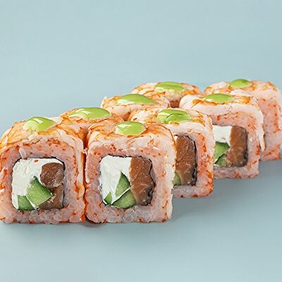 Ролл Филадельфия с креветкой и копчёным лососем в Сушилка по цене 940 ₽