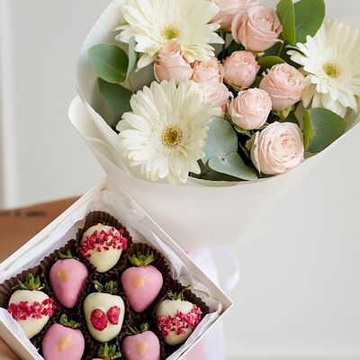 Набор клубники в шоколаде и букет №66 в SOK - клубника в шоколаде по цене 4290 ₽