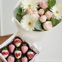 Набор клубники в шоколаде и букет №66 в SOK - клубника в шоколаде