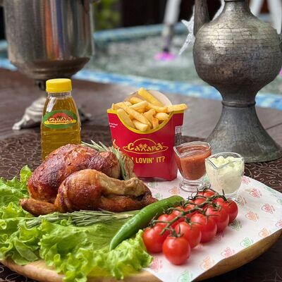 Курица-Гриль с лавашом, свежие овощи, острый стручковый перец, 2 вида соуса, Щербет Сахара в Сахара по цене 1099 ₽