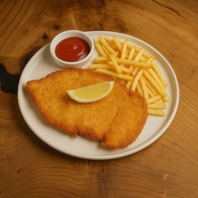 Шницель куриный с фри в Pandora по цене 770 ₽