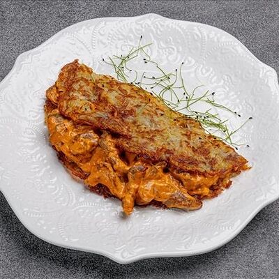 Бефсторганов в дранике в Ресторан по-домашнему по цене 860 ₽