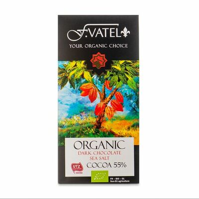 Шоколад горький F. Vatel Органик с морской солью 55% какао в Азбука Вкуса Экспресс Меню по цене 259 ₽