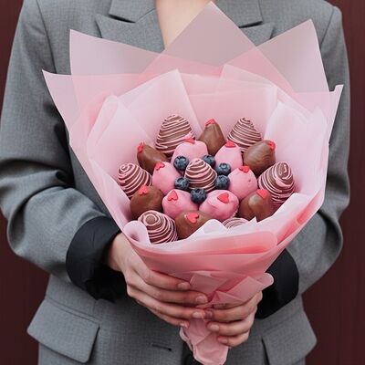 Букет ChocoHeart (19 шт.) в Luna-Клубника в шоколаде по цене 3990 ₽