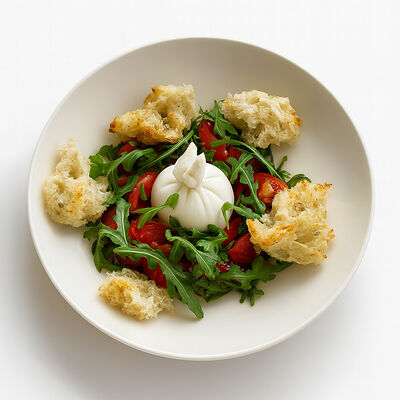 Буррата с руколой, томатами и крутонами в Магадан по цене 790 ₽