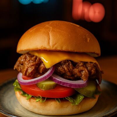 Бургер с рваной свининой в Foggy Dew рестопаб по цене 580 ₽