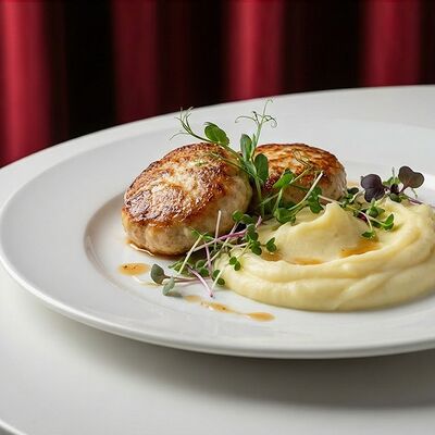 Куриные биточки с картофельным пюре в НУАР по цене 550 ₽