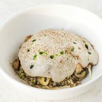 Зеленая гречка с вешенками, пармезаном и трюфельным кремом в MAYAR