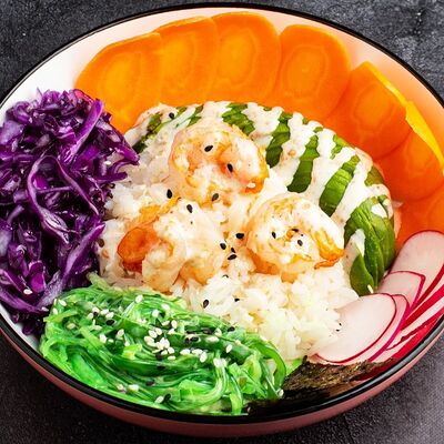 Боул с креветкой и чукой в Babbo family cafe по цене 890 ₽