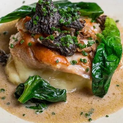 Цыпленок с полентой и грибным рагу в Gino Cafe по цене 1050 ₽