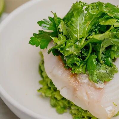 Филе судака с мятным горошком, свежими травами и лимонным соусом в MAYAR по цене 1065 ₽